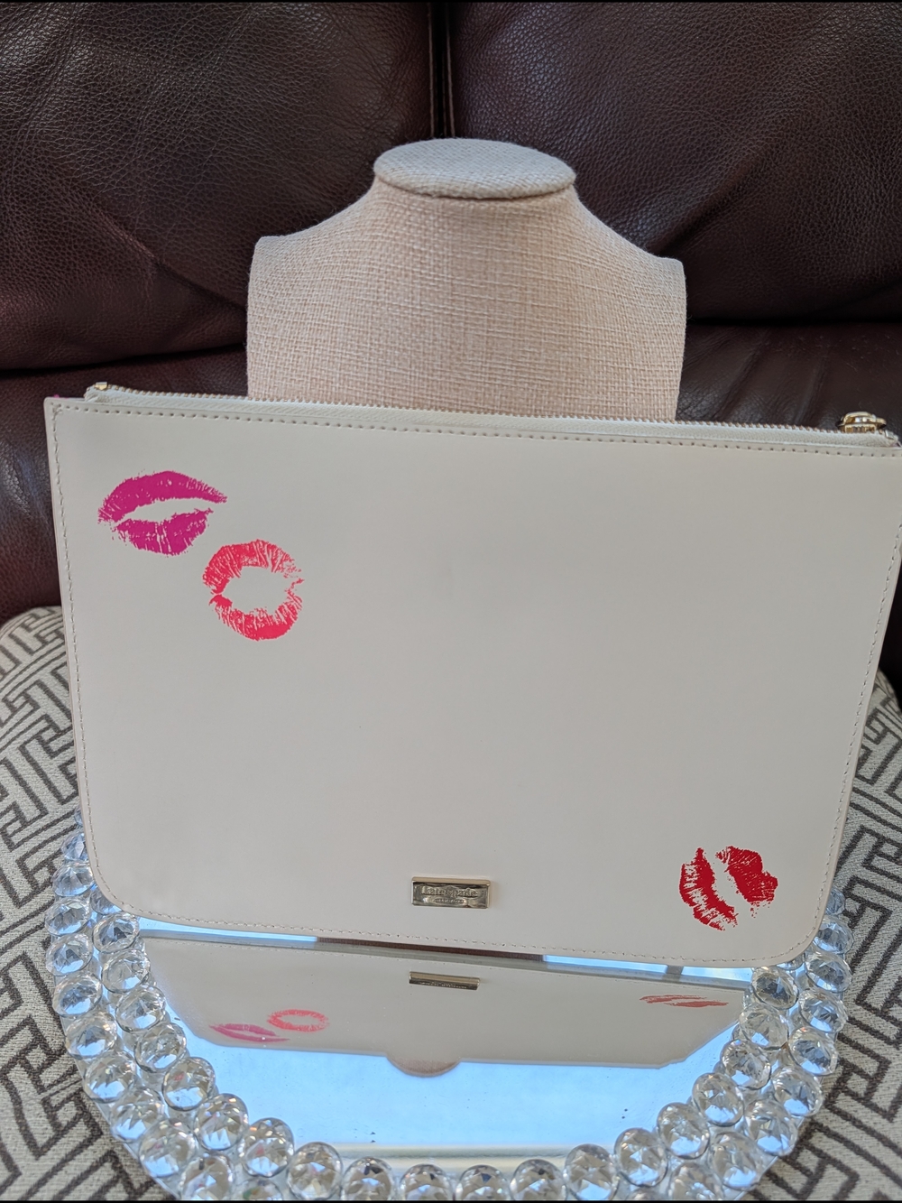 kate spade Bonjour Monsieur Cream Lipstick Kiss Clutch Pouch NWOT